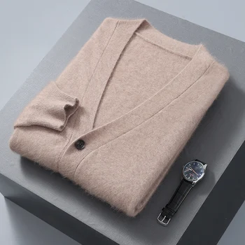 2023 חדשה סתיו חורף אופנה סרוגים לגברים סוודר סוודר 100% מינק קשמיר קוריאנית סלים מקרית מעילי Mens ז ' קט בגדי