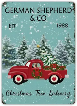 עץ חג המולד משלוח פח סימן רועה גרמני משאית אדומה קלאסית לילה קדוש לוח פוסטר סימן שלט מתכת אמנות קיר בציר