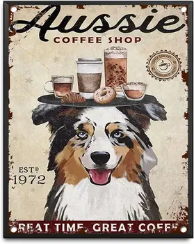 פח לחתום על רועה אוסטרלי אוהבי כלבים אוסי קפה קפה שירותים בבית חיים עיצוב וינטג ' סימן קפה