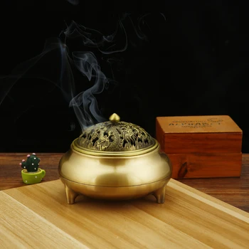 סגסוגת אבץ מבער קטורת עם חלול מכסה מתכת קטורת בעל ארומתרפיה תנורים אש לוכד בודהיזם אספקה עיצוב הבית