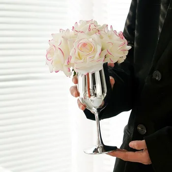 חדש פרחים מלאכותיים קישוטים נורדי אור יוקרה בסגנון הביתה דקורטיביים שולחן אוכל זכוכית כסף אגרטל באיכות טובה כל-התאמה