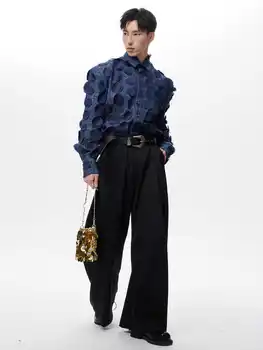QR8116 אופנה גברים חולצות 2023 צרפתי משובח אור יוקרה אקארד תלת ממדים פרחים לוחות החולצה קפלים