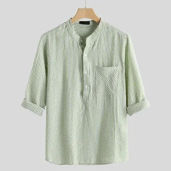 מוצק Mens חולצות מכנסיים קצרים שרוולים בסיסי חולצות כותנה פשתן חיצונית החולצה Harajuku חופשי Camisas קיץ ביץ ' קט מקסימום 2023