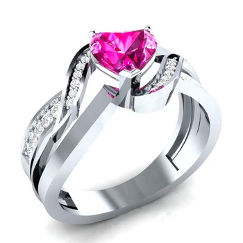 פשוט אופנה הלב קריסטל טבעת לנשים נחושת מצופה כסף מגמה סגסוגת טבעת אצבע נשית מסיבת אירוסין תכשיטים