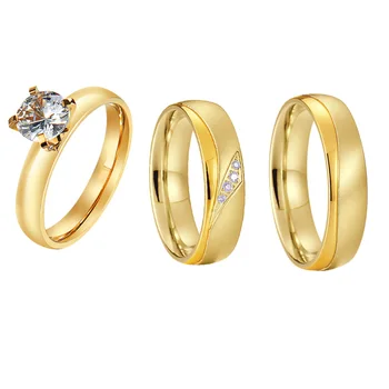 אלגנטיות כלה ערכות טבעת לה & לו שותפות נשים מעוקב Zirconia 24K מצופה זהב תכשיטי נירוסטה