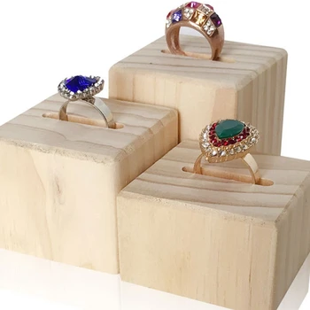 3Pcs יחיד חריץ מרובע עגול טבעת תכשיטים Rack תצוגת עץ אשור הטבעת בסיס עיבוד הטבעת Rack תצוגת תכשיטים לעמוד Y08E