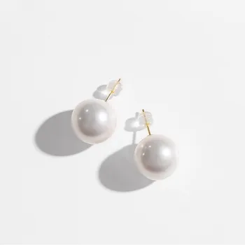 אלגנטי 12-13mm טבעי סביב הים פנינה,לבן בהיר עגילי תכשיטים יפים מתנה לנשים עגילי פנינה