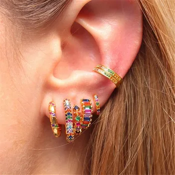 זהב מלא עגילי חישוק לנשים האוזן צבעוני זירקון עגילי תכשיטי אופנה הסיטוניים eh480