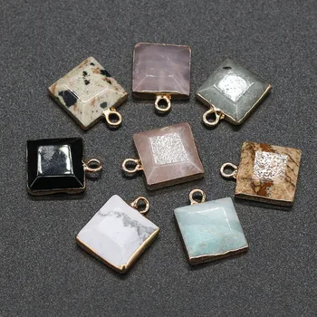 2 יח ' ארמס טבעי רוז קוורץ בצבע טורקיז מרובעים תליונים עבור התכשיטים DIY-שרשרת עגילים, אביזרי קסם מתנה