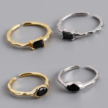 כסף סטרלינג 925 סדיר שחור מצופה טבעות לנשים בציר Adjistable טבעת תכשיטי יוקרה