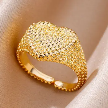 בציר הלב טבעות לנשים פלדת אל חלד מצופה זהב טבעת מתכווננת 2023 חדש בעיצוב אירוסין תכשיטים לחתונה anillos