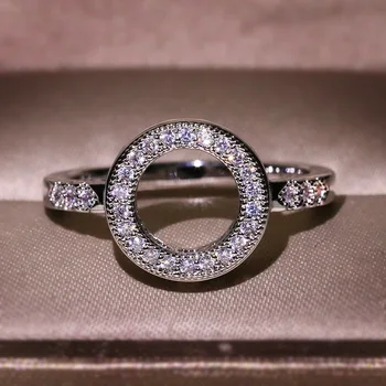 Austyn יוקרה מצוין עגול מצופה טבעת כסף AAAA קריסטל משובץ טבעת הנישואין נקבה תכשיטי חתונה כלה פשוטה תכשיטים
