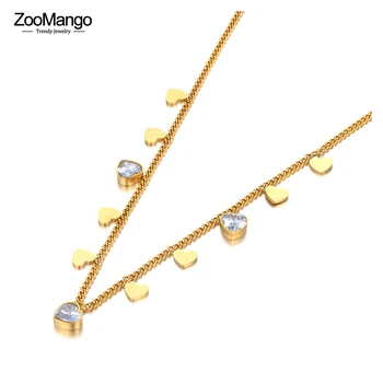 ZooMango אופנתי נירוסטה לב צורה CZ קריסטל שרשרת קסם על נשים מצופה זהב בוהמיה מסיבת שרשרת ZN22088