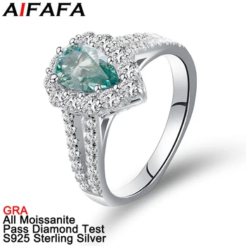 AIFAFA Turq אמיתי Moissanite טבעות לנשים טיפת מים חן 100% S925 כסף טהור חתונה תכשיטים יפים לעבור מבחן יהלום