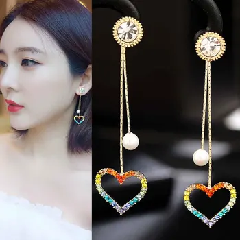 2023 תכשיטי אופנה החדשה קוריאה מצופה זהב זמן ציצית כוכב עגילי לב Brincos אופנתי קריסטל פרל עגילים לנשים ילדה