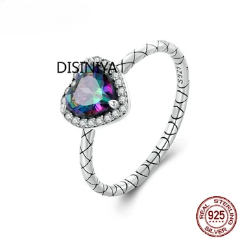 Disiniya 925 כסף סטרלינג בציר הלב טבעת רטרו נחש תבנית טבעת מתכווננת לנשים מסיבת בסדר תכשיטים מתנה