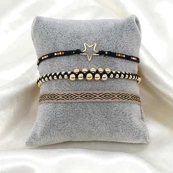 YASTYT 3pcs תכשיטי אופנה בשחור-זהב בעבודת יד צמיד קלוע מיוקי זרע חרוז כוכב צמידים סט מתנה עבור נשים אופנתיות