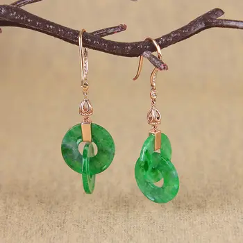 שלובים ירוק עגילים לנשים משובץ טבעי חוטאן ג ' ייד שטוחות צורה עגולה הרבעה earings רטרו חדש מתת תכשיטים