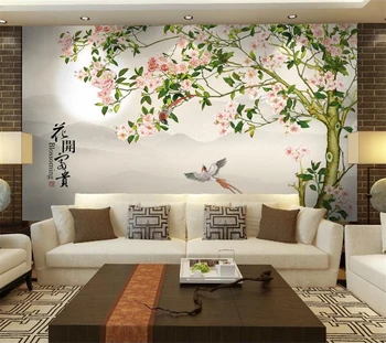 אישית טפט 3D ציור סיני רוז פרח עץ המשמח ציפור רקע קיר הסלון, חדר השינה מסעדת קישוט