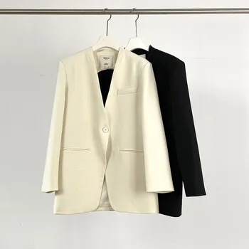 SuperAen לבן בלייזר אביב סתיו ניו הגעה אופנה קוריאנית חלול בחזרה משרד ליידי בלייזר מעיל