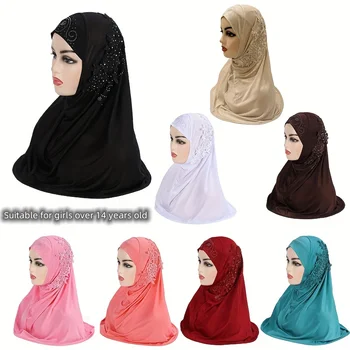 הרמדאן המוסלמי אופנה חיג ' אב הבנות גזה צעיף קרח בד משי בצד תחרה כיסוי הראש האסלאמי הגברת טורבן נשים, כיסוי ראש,