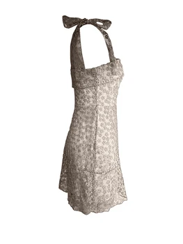 נשים פרחוני מיני קאמי שמלה ללא שרוולים להתאמה עניבת פרפר רצועת כתף רשת קצר שמלת מסיבת הקיץ של מועדון שמלה