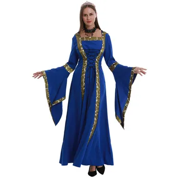 בתוספת גודל 5XL מימי הביניים, הרנסנס השמלה נשים בציר אורך רצפת גותי ליל כל הקדושים להתלבש חצוצרה שרוול תחרה שמלת המלכה
