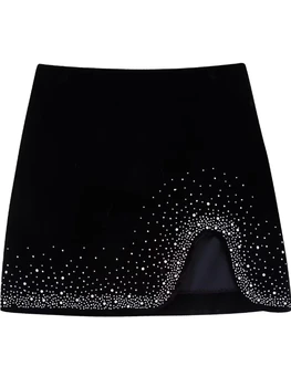 2023 Zevity נשים אופנה Shinning נצנצים עיצוב סדיר קטיפה חצאית מיני Faldas Mujer נקבה שיק רוכסן בצד Vestidos C11
