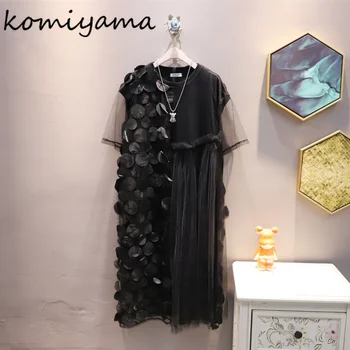 Komiyama שיק סדיר גל נקודה רשת שמלה או צוואר קצר שרוול Vestidos Mujer שמלות קיץ נשים רופף מזדמן חלוק נשי