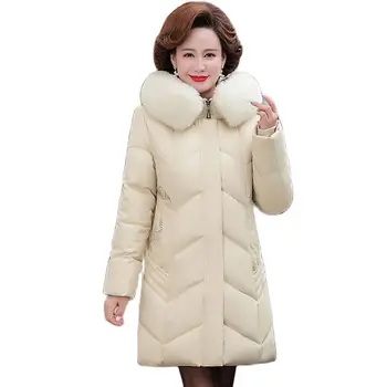אמא אופנה חורף למטה כותנה מרופד מעיל נשים בגיל העמידה של רקומה ארוכה עם ברדס סלים חם פנאי מעיל. נקבה 6XL