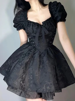 קיץ בסגנון צרפתי בציר שמלת נשים הדפס פרחוני אלגנטי מתוק שמלת מיני תחרה נשית-אפ קוריאני אופנה שמלה סקסית 2023 חדש