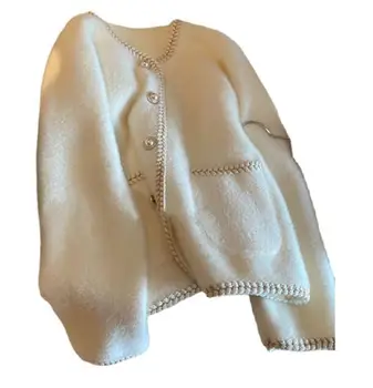 צרפתי קטן ניחוח פרל כפתור סוודר קרדיגן נשים גבי עדין מינק צמר לסרוג מעיל DW688