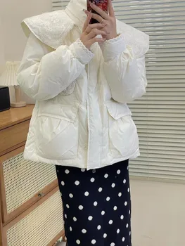 קצר 90 ברווז לבן למטה למטה ז ' קט 2023 בובה חדשה צווארון בגדים של נשים קוריאני גרסה רקום מעיל המשאף פאטאל