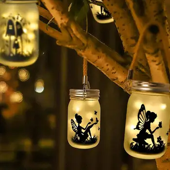 סולארי נייד מנורות תלייה חיצוני צנצנת זכוכית פיות פנס קמפינג עמיד למים אורות ליל בגינה האחורית הדשא עץ עיצוב