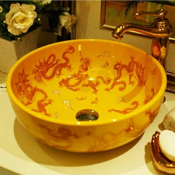 Artistc פורצלן הכיור בחדר האמבטיה הדרקון הצהוב השיש קרמיקה המלכותי כיור גינה הכיור הכיור בחדר האמבטיה.