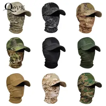 טקטית, כובעי בייסבול + מסכת פנים צבא הוד להגדיר לגברים קיץ Snapback שמש כובעים חיצונית הסוואה, ציד, רכיבה על אופניים דייג