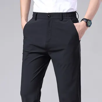 2023 הקיץ מזדמנים מכנסיים גברים דק עסקים למתוח רזה אלסטי המותניים אצן קוריאני קלאסי דק שחור אפור כחול מכנסיים זכר